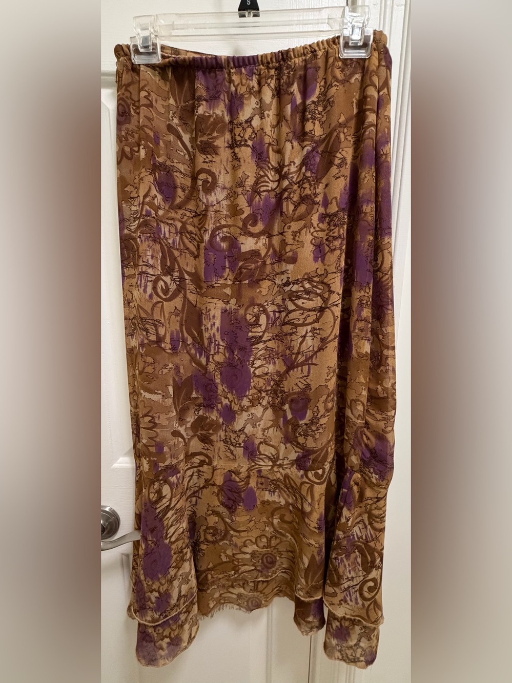 Brown & Purple Floral Maxi Skirt with Elastic Waist